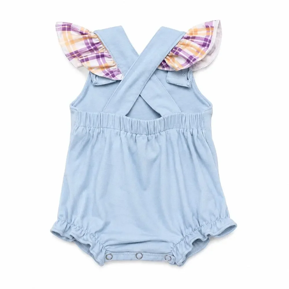 Abby & Evie Baby 6M Halloween Dog Witch Pumpkin Blue Plaid Bubble Romper